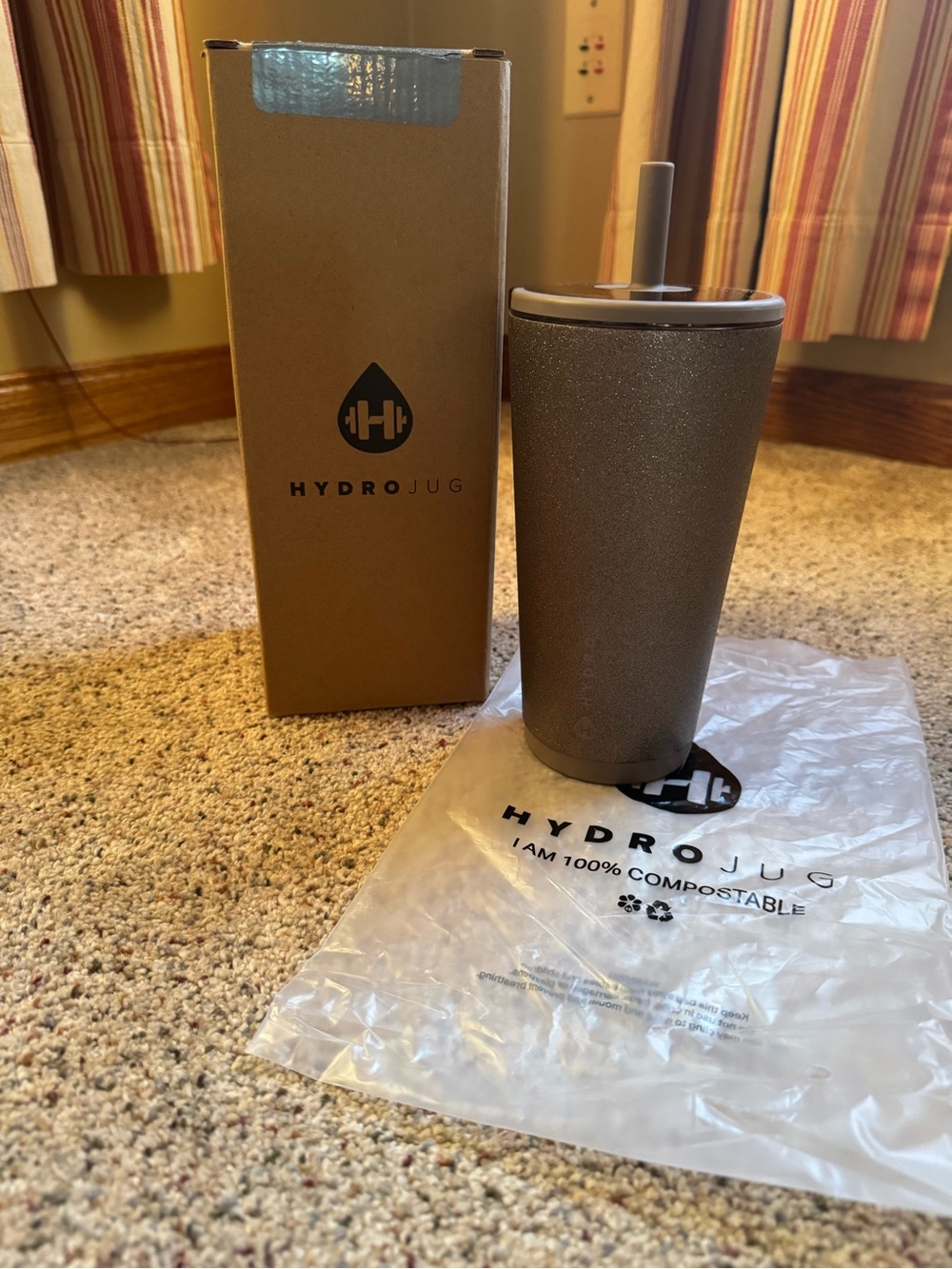 Rare HydroJug Metallic Brown Sparkly Tumbler with Straw